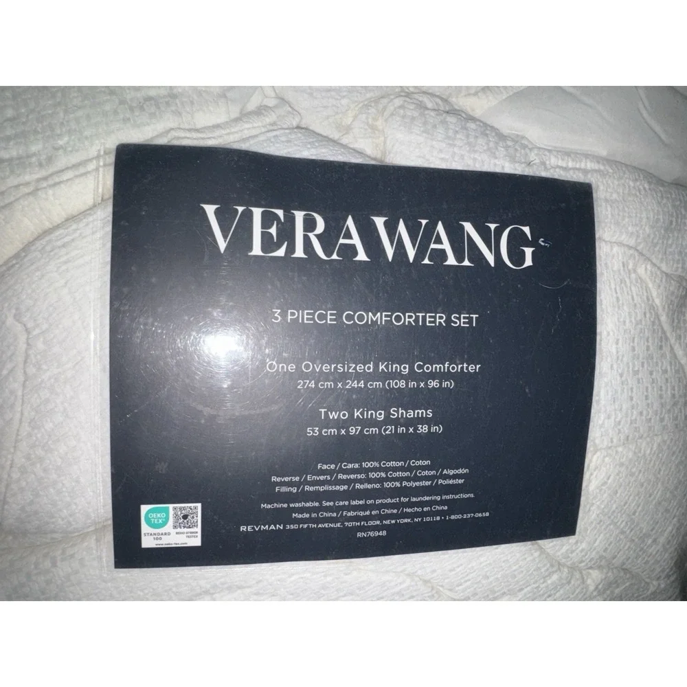 Vera Wang Oversized KING Comforter & Shams Basketweave 3-piece Set WHITE